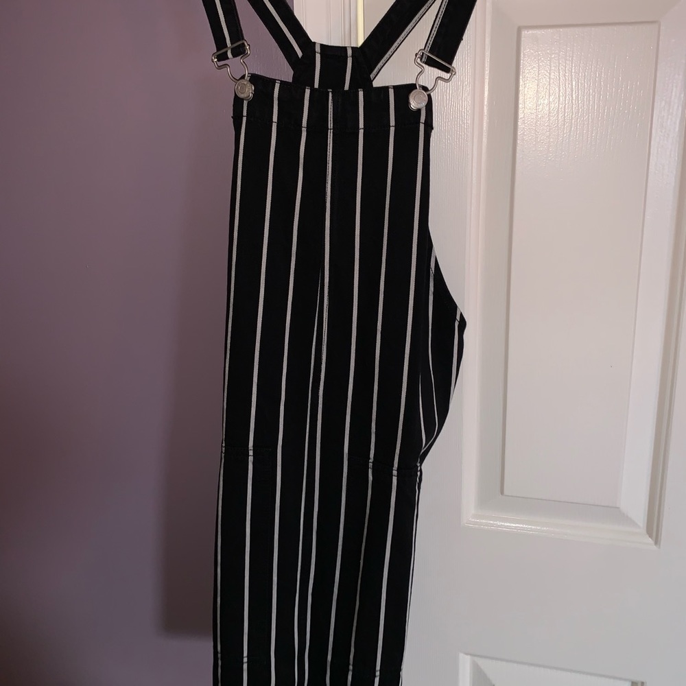 Striped denim overall dress